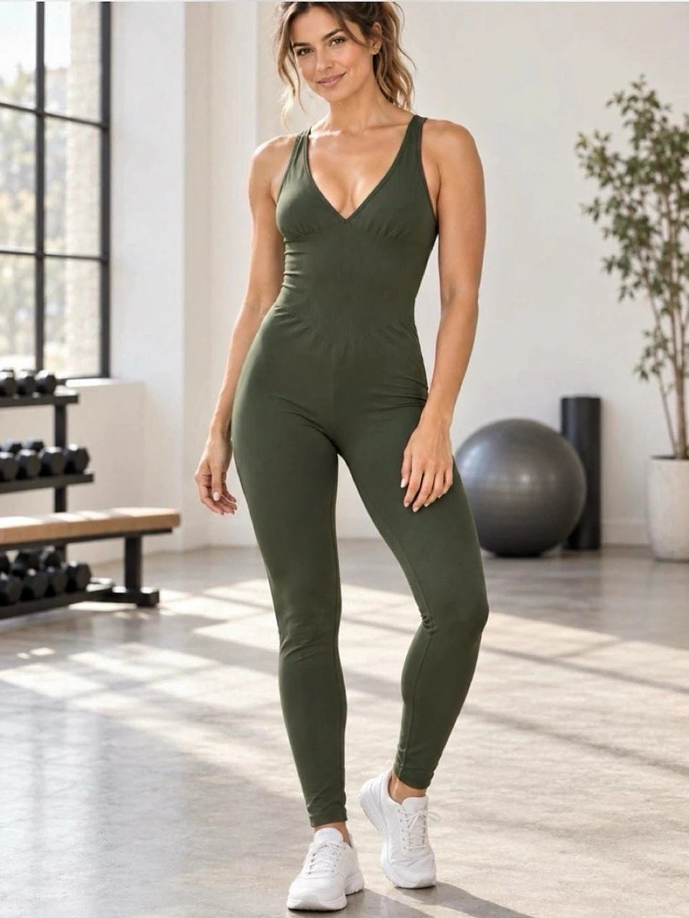 Free People Good Karma Ribbed Jumpsuit in Green Size Small NWT